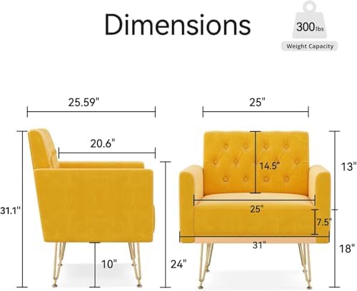 Olela Velvet Accent Chair with Arm for Living Room,Modern Armchair Single Sof...
