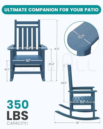 SERWALL Outdoor Rocking Chair Set of 2, HDPE Rocker for Adults, Blue | 21.1&q...