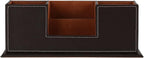 KINGFOM™ Double Holder Wood Leather Multi-Function Desk Stationery Organizer Dark Brown