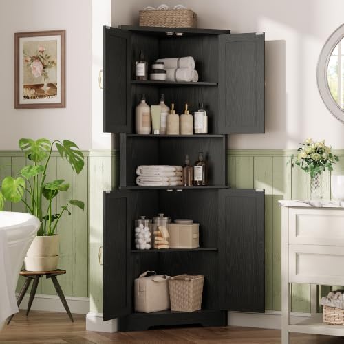 Vabches Tall Corner Cabinet, Corner Bathroom Cabinet, Black