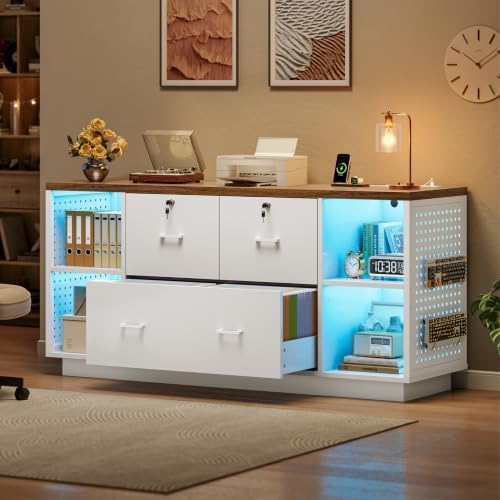 SEDETA 55" File Cabinet with Lock, Large 3 Drawers Filing Cabinets for H...