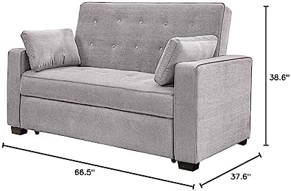 Serta Ainsley 66.5" Convertible Sleeper Loveseat, Full Size, Dreamcoil C...