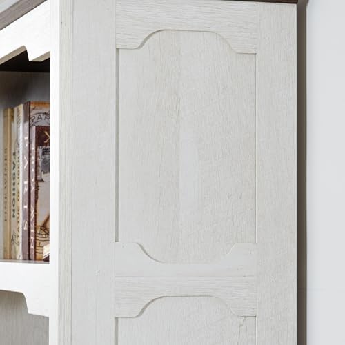 70” White Bookcase Bookshelf, 5-Tier Farmhouse Bookcases with Doors