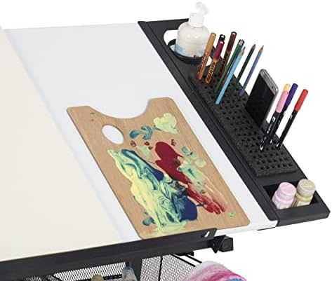 Fusion Drafting Table with Stool, Height Adjustable Desk with Tilt Top, Charc...
