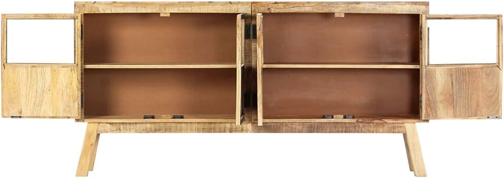 Industrial Style Solid Mango Wood Sideboard with Brown Finish and Black Accen...