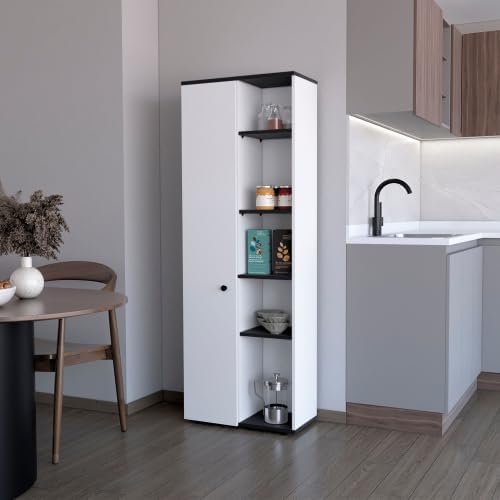 67" H Pantry Cabinet with Door & Open Shelves,Kitchen Food Storage C...
