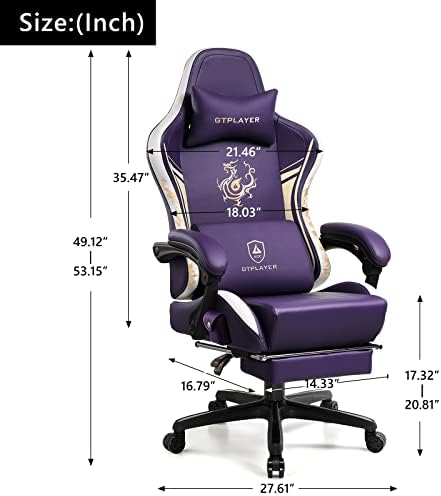 GTPLAYER Gaming Chair with Bluetooth Speakers and Footrest, Dragon Series Vid...