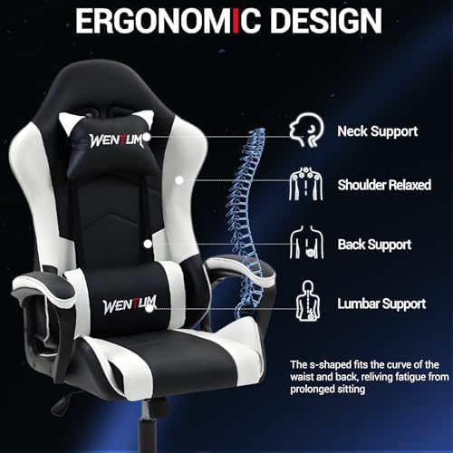 Gaming Chair PU Leather Massage PC Video Game Chair with Lumbar Support for M...