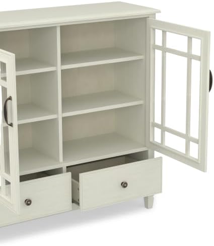 SIMPLIHOME Connaught 46" Wide Solid Wood Tall Cabinet in Antique White
