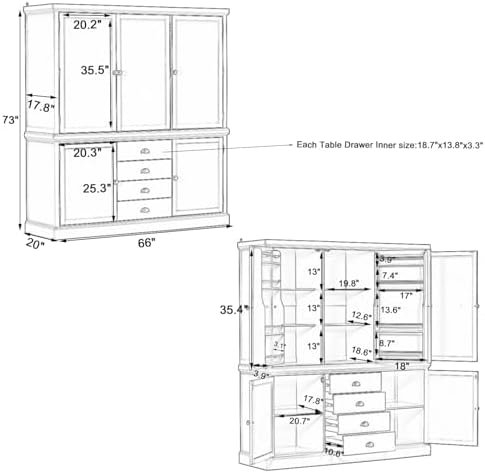 VilroCaz Freestanding Large Kitchen Pantry, Wooden Kitchen Organizers and Sto...