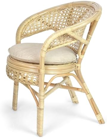 Set of 4 Pelangi Handmade Rattan Dining Wicker Chairs Natural Color w/Cream C...