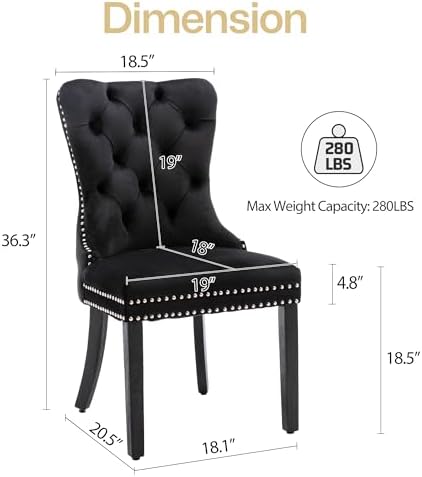 Velvet Dining Chairs Set of 6 with Wood Legs and Pull Ring, Black