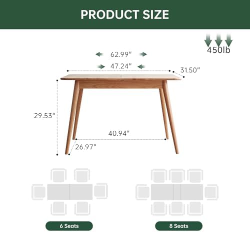 47’’-63’’ 100% Oak Extendable Dining Table and Chairs Set for 4, Solid Wood F...