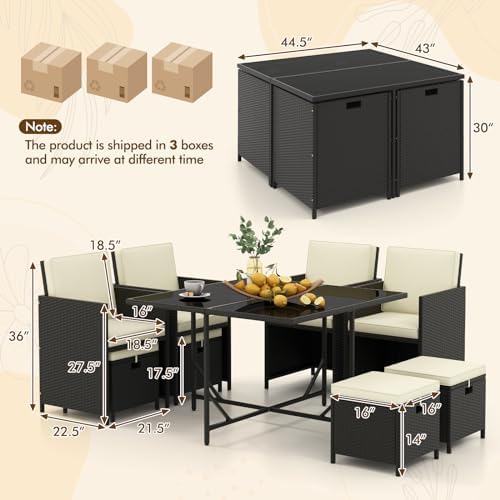 Tangkula 9 Pieces Outdoor Dining Furniture Set, Space-Saving Wicker Rattan Ch...