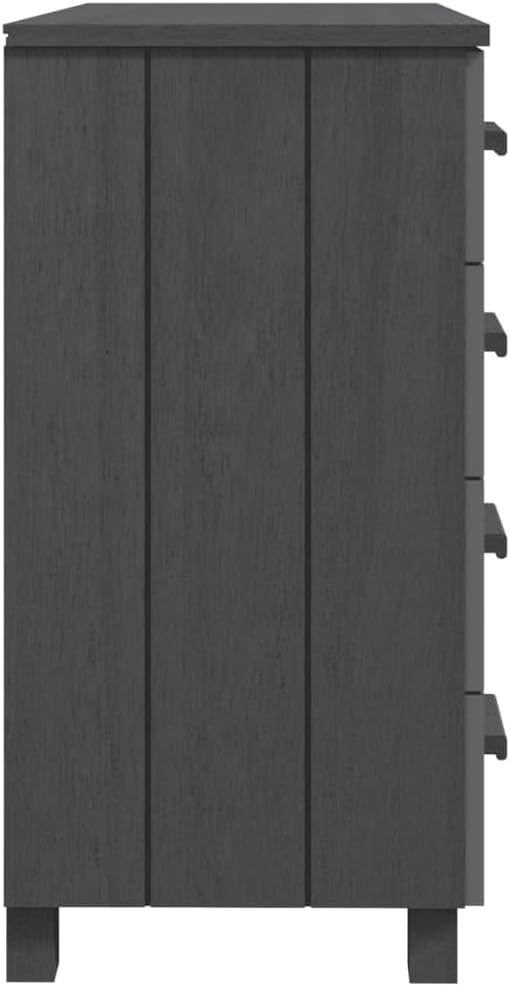 Dark Grey Solid Pine Wood Medium Sideboard with 5 Drawers, Modern Storage Cab...