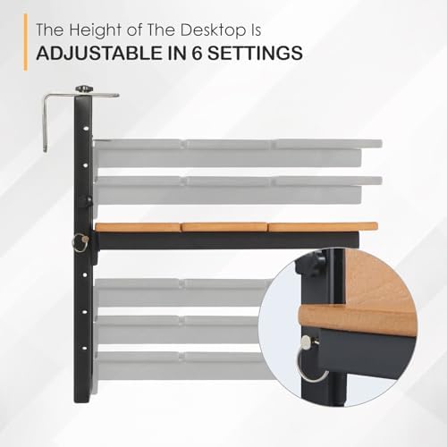 HDPE 39.3" Outdoor Folding Balcony Bar Table for Railings, Teak