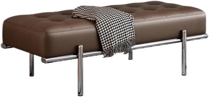 Modern Bed End Stool Shoe-Changing Bench Stainless Steel Long Leather Minimal...