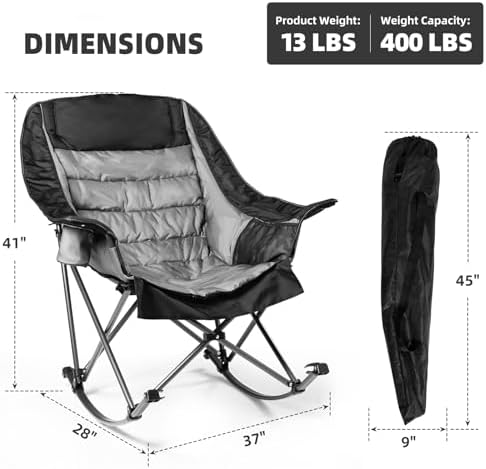 2 PCS Oversized Rocking Camping Chair for Adults - 400lbs Capacity Padded Cam...