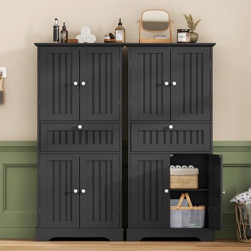 ChooChoo 51" H Bathroom Floor Cabinet with Drawers and Adjustable Shelve...