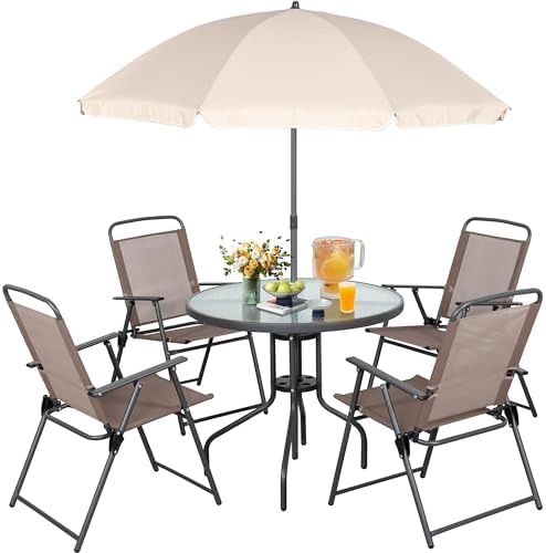 Vongrasig 6 Pieces Folding Patio Dining Set, All Weather Small Metal Outdoor ...