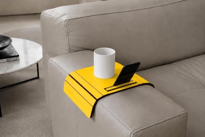 Turquoise Sofa Armrest Tray Table, Foldable Wood Snack Holder with Phone Slot...