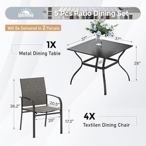 SUNSHINE VALLEY 5pc Patio Dining Set, 37" Square Table & 4 Brown Chairs