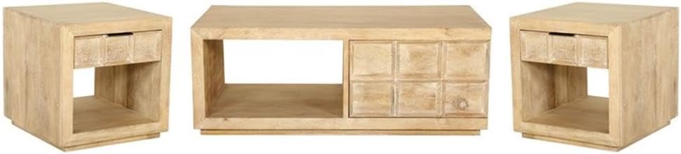 Pemberly Row 3Pc Wood Cocktail and End Table Set, Bleached Natural Finish, Ma...