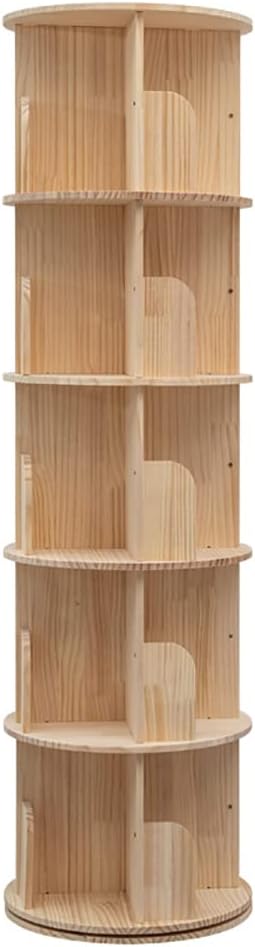 Rotating Bookshelf, 360 Display 5 Tier Floor Standing Bookcase Storage Rack for Kids&Adult, Wood Narrow Book Shelf Organizer for Bedroom, Living Room, Study Room(63 * 17.32 * 17.32inch)