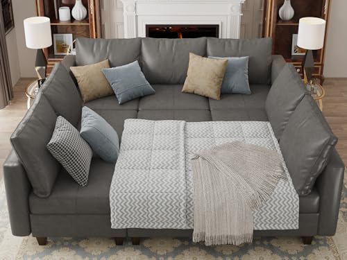 EASE MOOSE Faux Leather Sectional Modular Couch Sleeper Sectional Sofa | Faux...