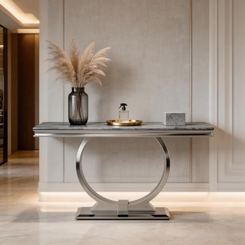 Asday 4 Piece Living Room Table Set, Grey Faux Marble and Silver Living Room ...