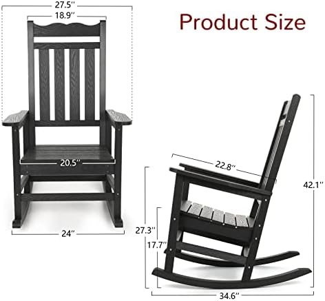 Stoog 3-Piece Oversized Rocking Chairs Set of 2 with Table, Outdoor Rocking C...