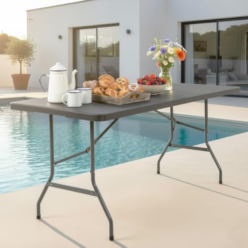 FDW | 6FT Folding Table | Black | Portable Plastic Table | with Carry Handle ...