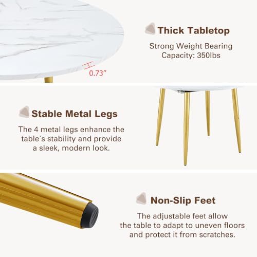FURNITO Round Dining Table Set for 6, 42"-54" Extendable Dining Room Table Set for 6, White Kitchen Table with Upholstered Chairs Set of 6, 7 Piece Dining Table Set for Small Spaces, Easy Assembly