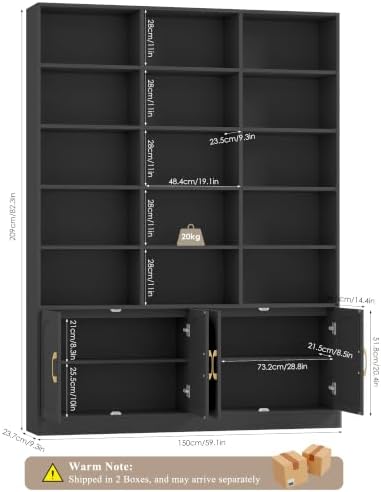 FACBOTALL 82.3" Triple Wide Bookshelf, Tall Bookcase with 4 Doors, Black