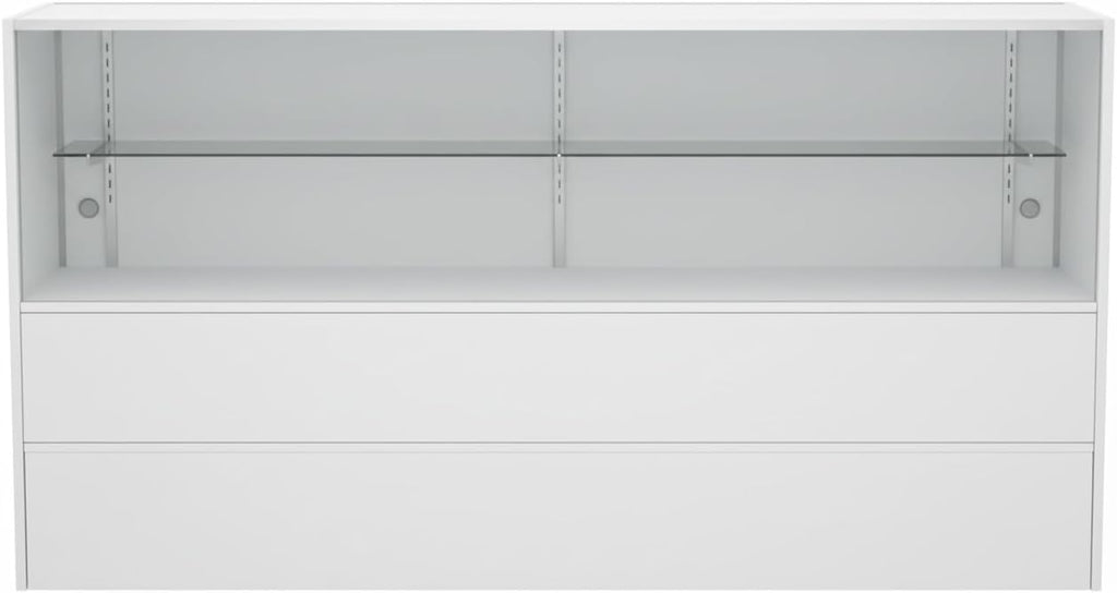 WISDOMFUR 5ft White Display Showcase Cabinet with LED Lighting – Half Vision Retail Glass Display Case, 60" x 18" x 38", Sliding Locking Doors & Storage Shelves