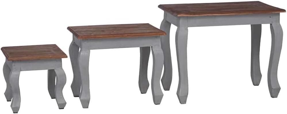 Nesting Table Set 3 Pieces Solid Mahogany Wood | Antique Style, Handmade, Vin...