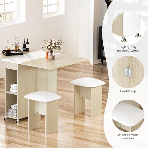 furlinkhm Folding Dining Table Set for 4, Dinner Table with 4 Leather Chairs ...