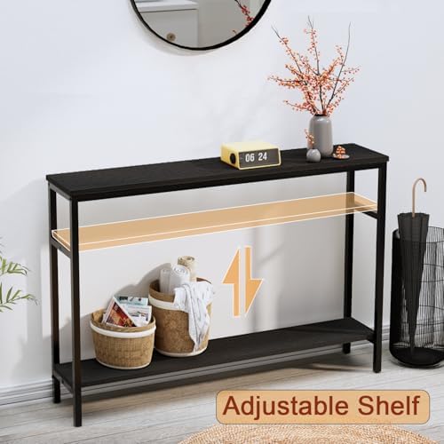 Timberer Narrow Console Table, 47 Inch Sofa Table with Adjustable Shelf | 2-T...