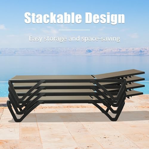 Domi Pool Lounge Chairs Set of 2, Aluminum Patio Chaise Lounge with Wheels, 5...
