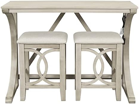 RuiSiSi 3 Piece Counter Height Dining Set, Farmhouse Kitchen Table Set with U...