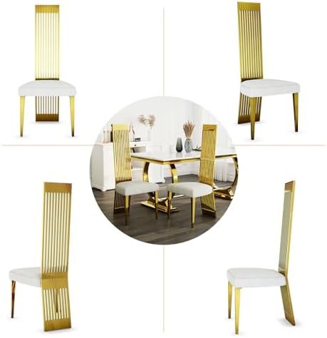 Dining Chairs Set of 6, Luxury Upholstered Boucle Chairs with Slatted Mirrore...