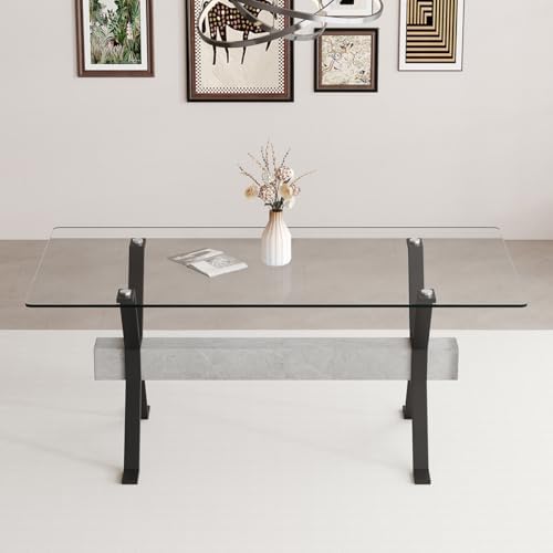 Glass Dining Table 71"｜Modern Dining Table for 6｜0.4" Thick Tempere...