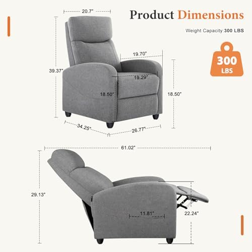 Sweetcrispy Recliner Chair Fabric Recliner Sofa No Massage, Home Theater Seat...