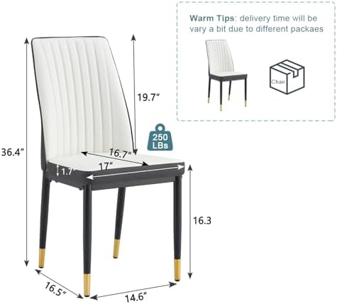 White Leather Chair,Modern Dining Chair Set of 6 with Pu Leather and Chrome L...