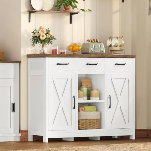 TEENFON Storage Cabinet, Coffee Bar Cabinet with 3 Drawers, 2 Adjustable Shel...