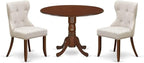 East West Furniture DLSI3-MAH-35 3 Piece Kitchen Table Set Contains a Round Dining Table with Dropleaf and 2 Doeskin Linen Fabric Parson Dining Room Chairs, 42x42 Inch, Mahogany