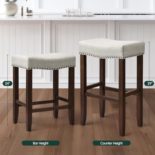 CHUN YI Bar Stools Set of 2, 24 Inch Counter Height Saddle Stools with Nailhe...
