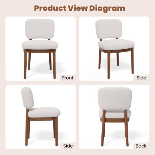 Wooden Dining Chairs Set of 2, Boucle Upholstered Kitchen Chairs with Solid W...