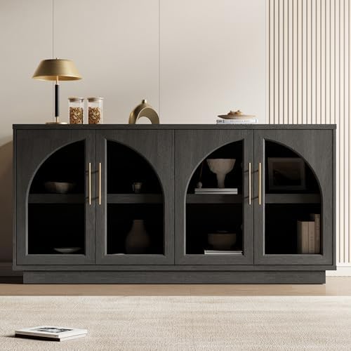 Fatmok Modular Coffee Bar with LED Lighting,Charging Station,Arched Glass Buf...