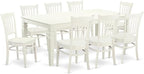 East West Furniture LGGR9-LWH-W 9 Piece Kitchen Table Set Includes a Rectangle Dining Table with Butterfly Leaf and 8 Dining Room Chairs, 42x84 Inch, Linen White